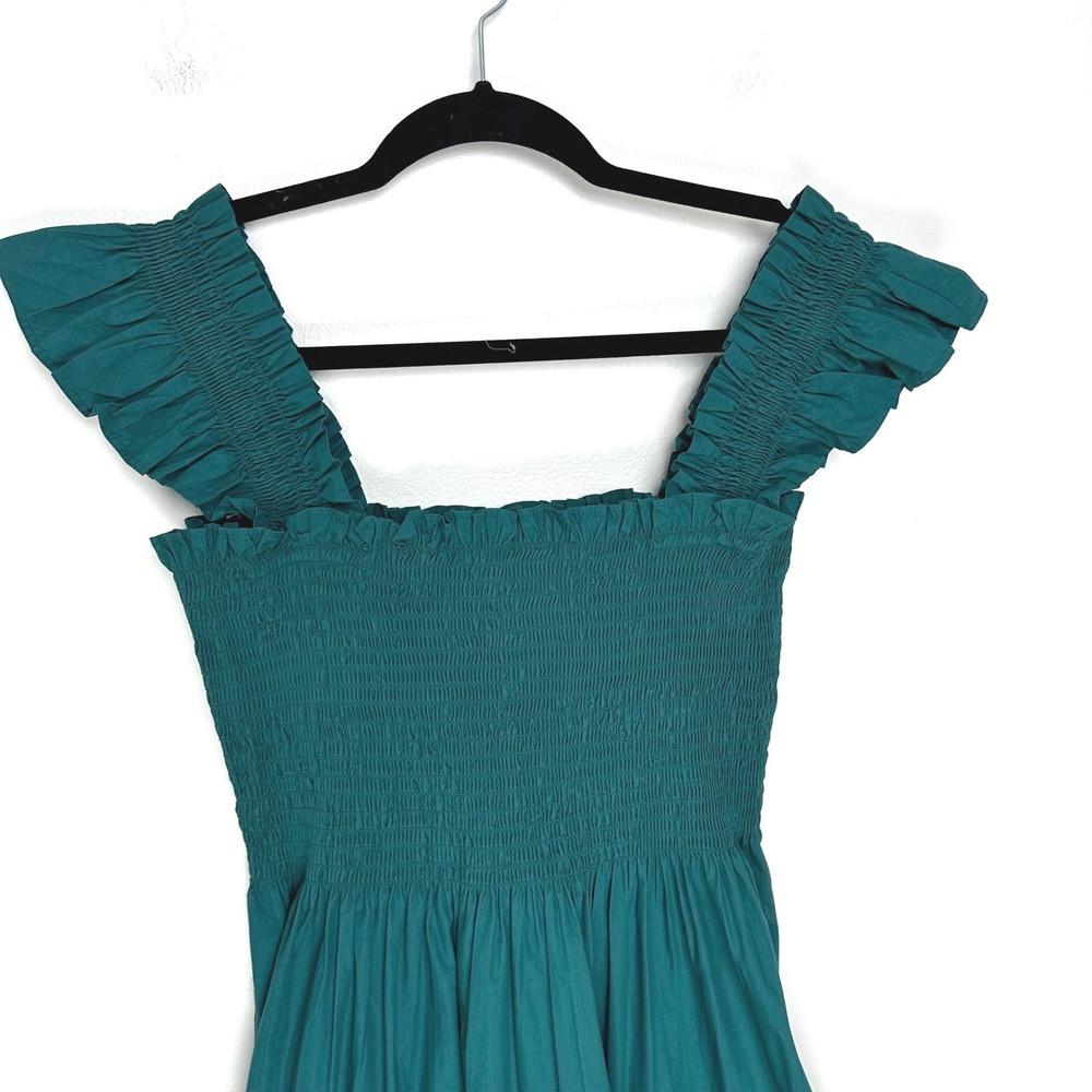 Quince 100% Organic Cotton Poplin Smocked Midi Dress in Garden Green L - Picture 6 of 11